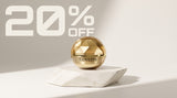 Genesys WunderCreme in goldener Kugel auf einem hellen Steinsockel, 20% OFF